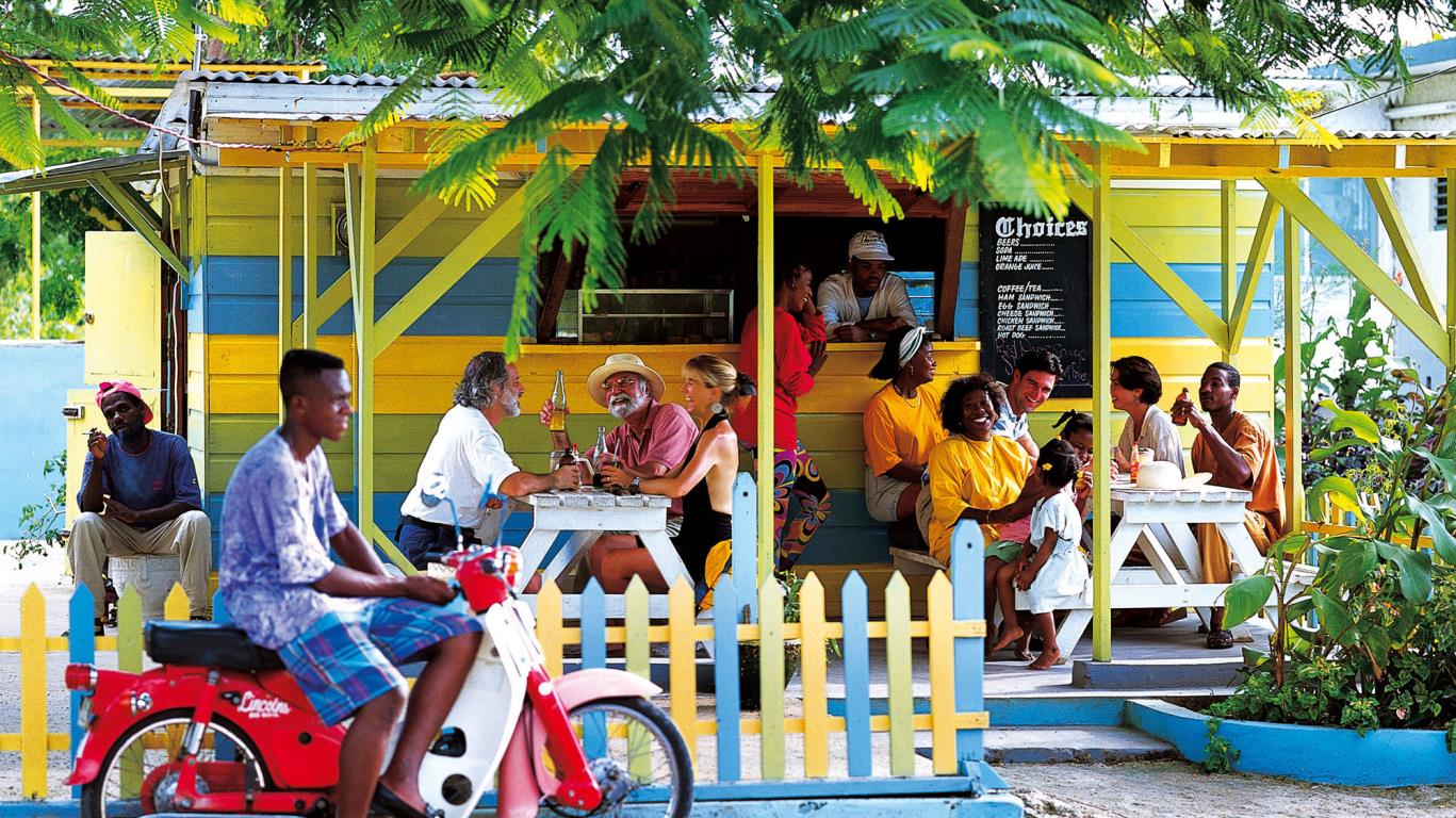 Bevolking op kleurrijk terras - Jamaica