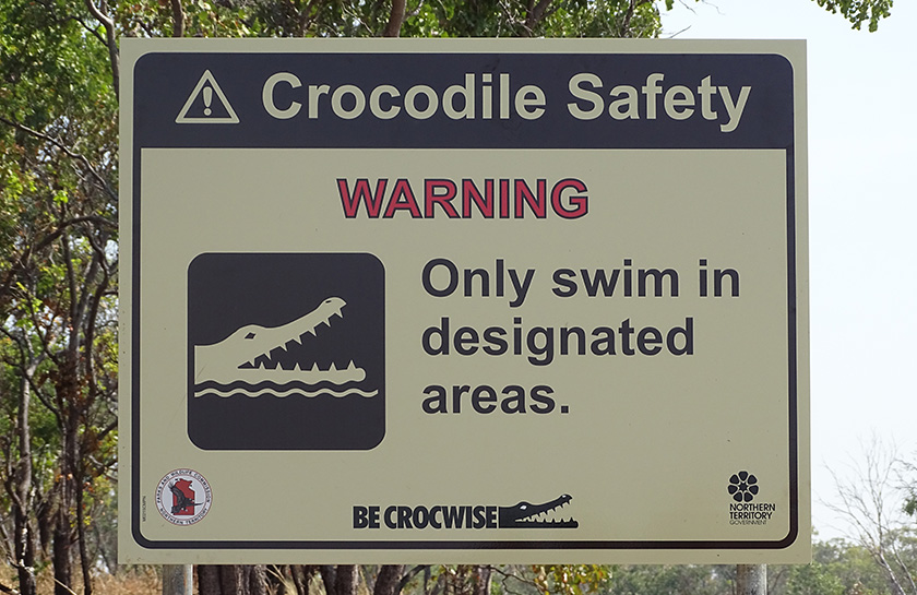 Kakadu waarschuwingsbord krokodillen