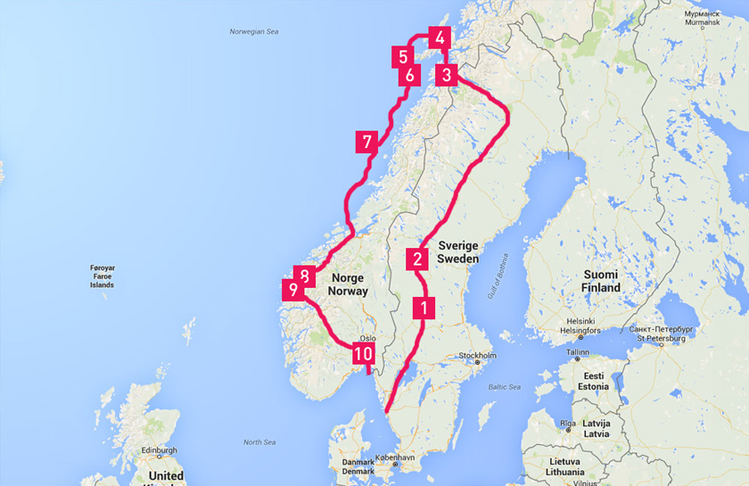 Reisroute Zweden Noorwegen